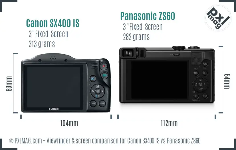 Canon SX400 IS vs Panasonic ZS60 Screen and Viewfinder comparison