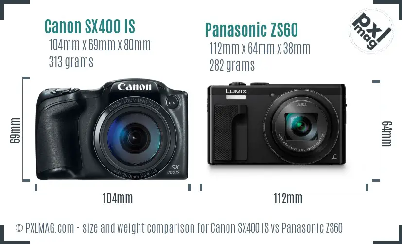 Canon SX400 IS vs Panasonic ZS60 size comparison