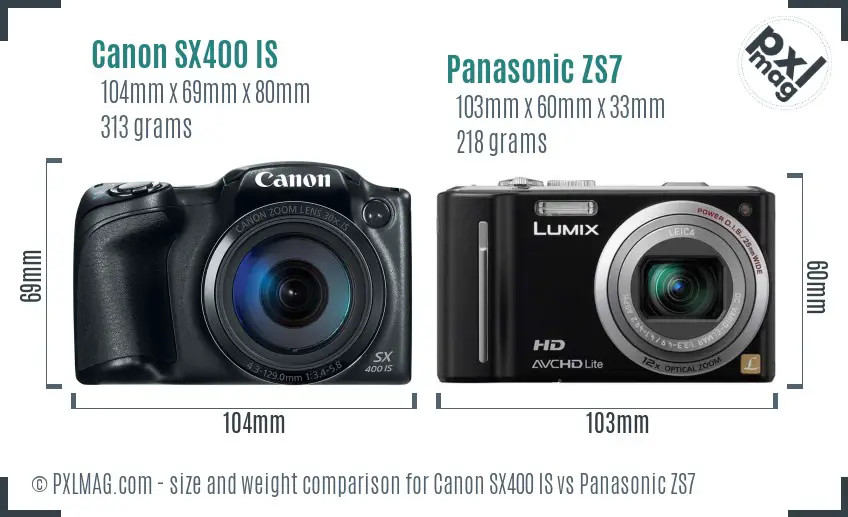 Canon SX400 IS vs Panasonic ZS7 size comparison