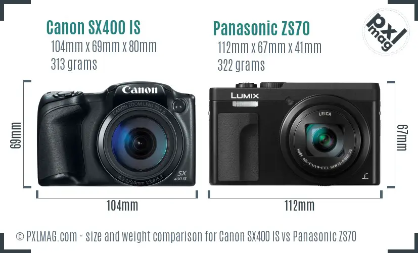 Canon SX400 IS vs Panasonic ZS70 size comparison