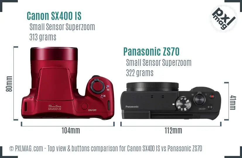Canon SX400 IS vs Panasonic ZS70 top view buttons comparison
