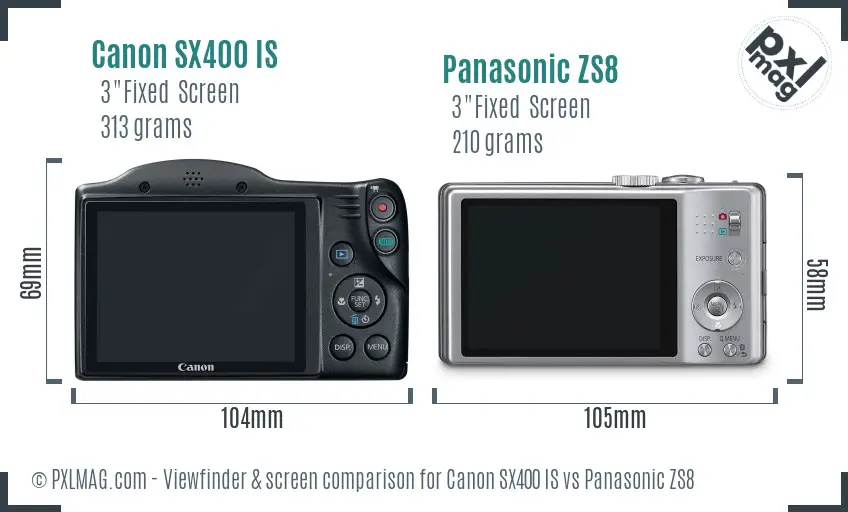 Canon SX400 IS vs Panasonic ZS8 Screen and Viewfinder comparison