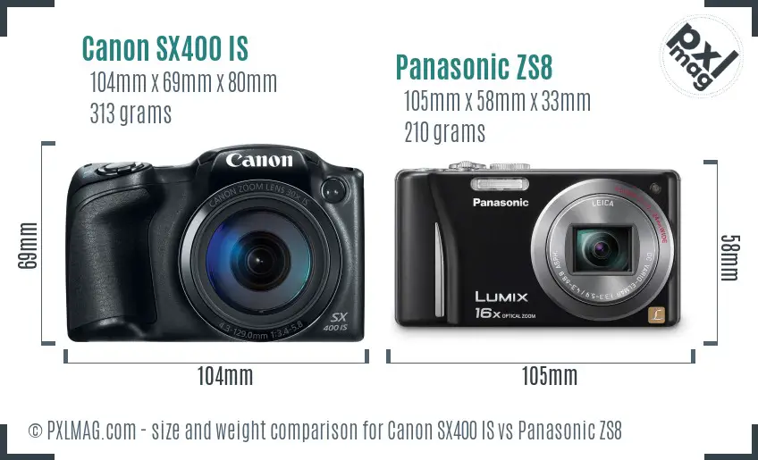 Canon SX400 IS vs Panasonic ZS8 size comparison