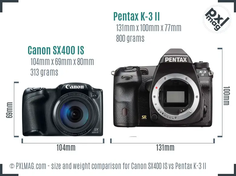 Canon SX400 IS vs Pentax K-3 II size comparison