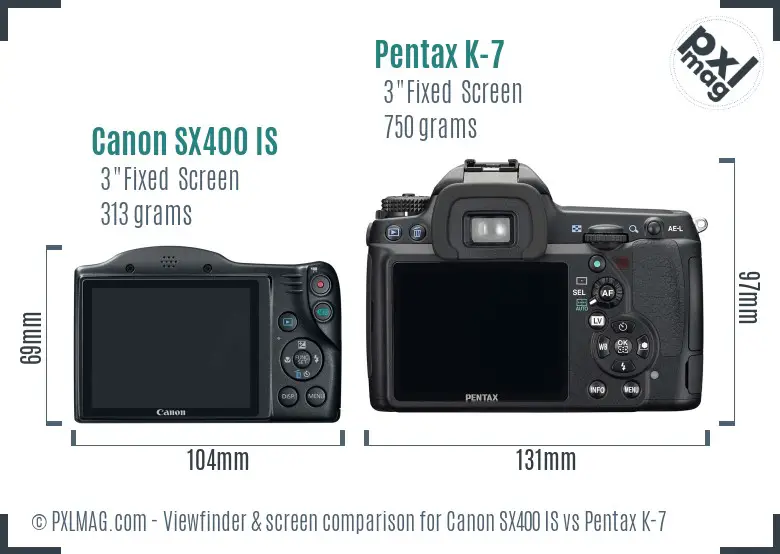 Canon SX400 IS vs Pentax K-7 Screen and Viewfinder comparison