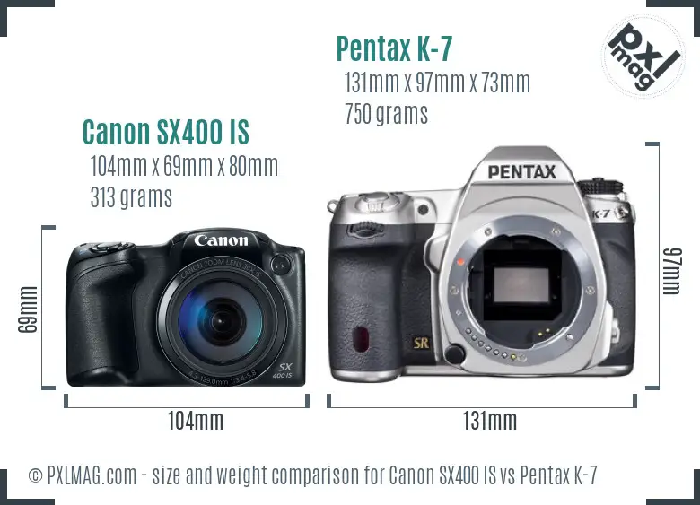 Canon SX400 IS vs Pentax K-7 size comparison