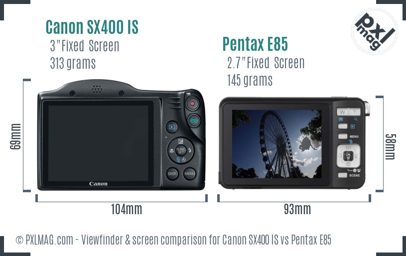 Canon SX400 IS vs Pentax E85 Screen and Viewfinder comparison
