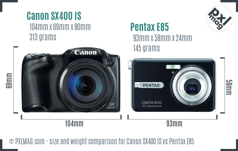 Canon SX400 IS vs Pentax E85 size comparison Canon SX400 IS vs Pentax E85 size comparison