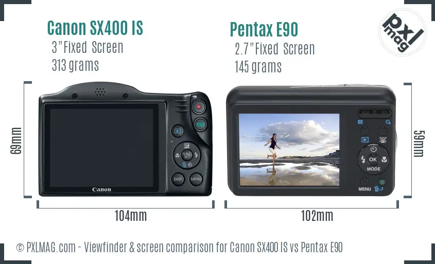 Canon SX400 IS vs Pentax E90 Screen and Viewfinder comparison