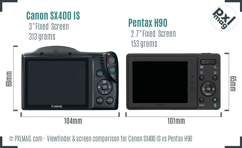 Canon SX400 IS vs Pentax H90 Screen and Viewfinder comparison Canon SX400 IS vs Pentax H90 Screen and Viewfinder comparison