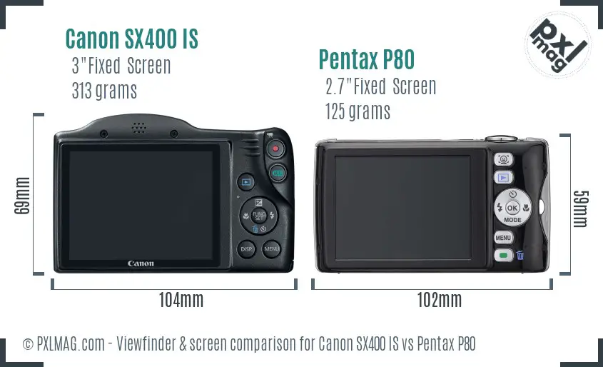Canon SX400 IS vs Pentax P80 Screen and Viewfinder comparison