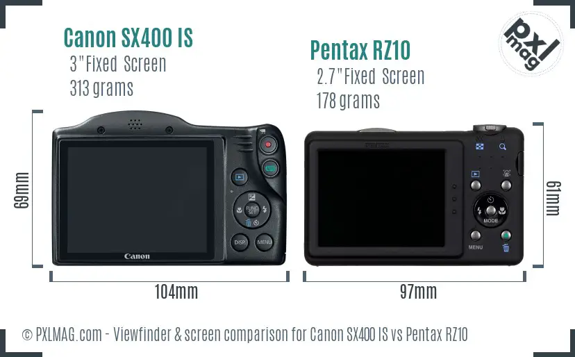 Canon SX400 IS vs Pentax RZ10 Screen and Viewfinder comparison