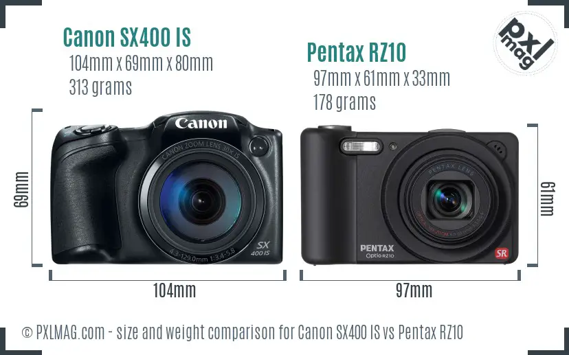 Canon SX400 IS vs Pentax RZ10 size comparison