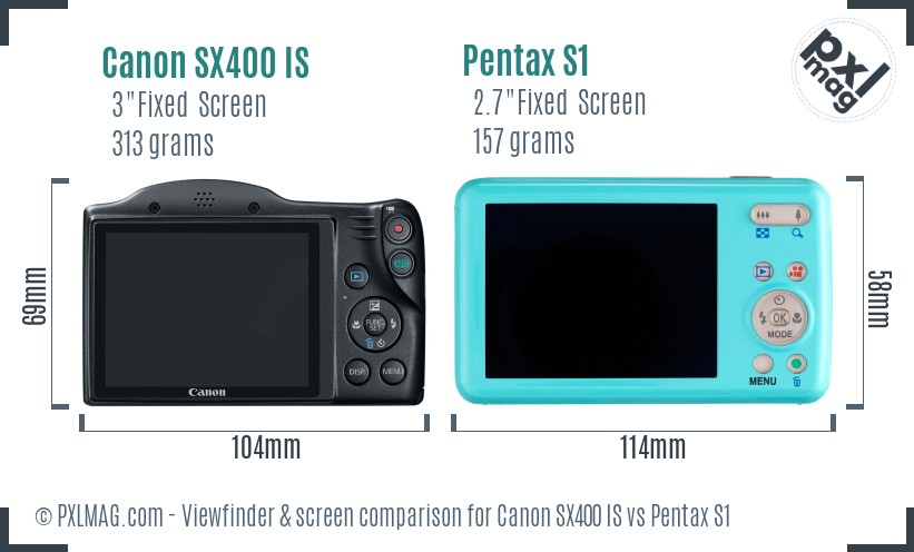 Canon SX400 IS vs Pentax S1 Screen and Viewfinder comparison