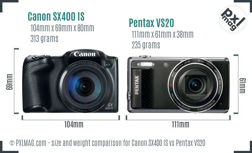 Canon SX400 IS vs Pentax VS20 size comparison