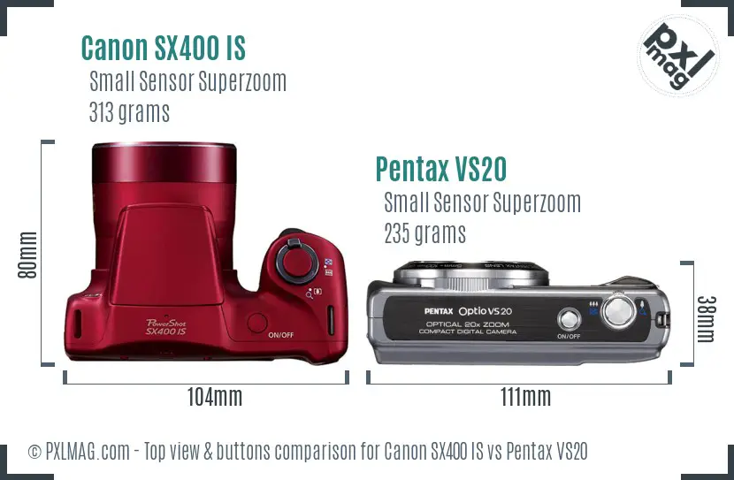 Canon SX400 IS vs Pentax VS20 top view buttons comparison