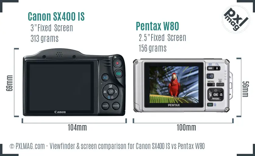Canon SX400 IS vs Pentax W80 Screen and Viewfinder comparison