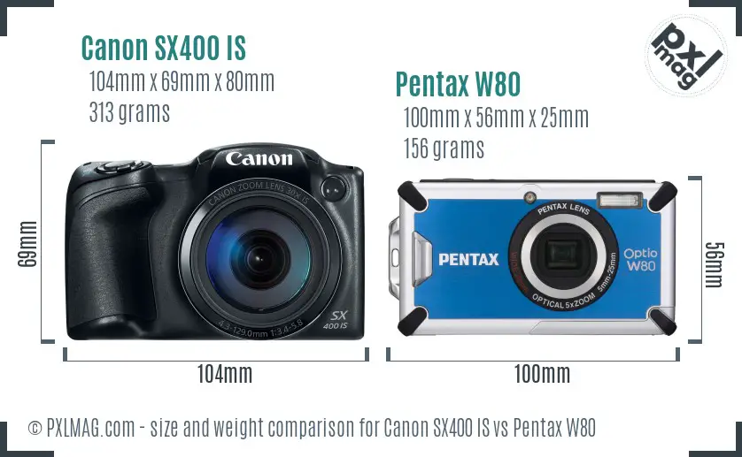 Canon SX400 IS vs Pentax W80 size comparison