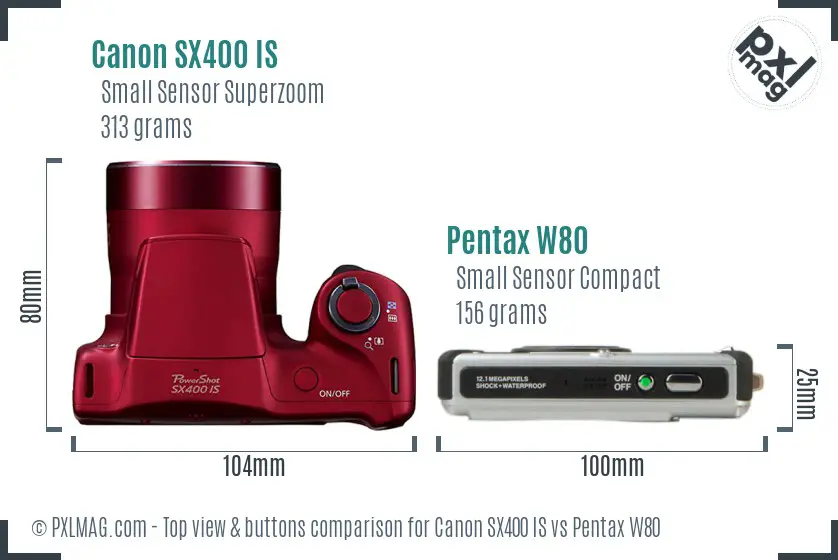 Canon SX400 IS vs Pentax W80 top view buttons comparison