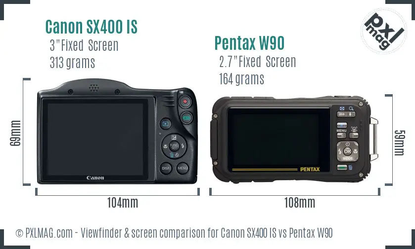 Canon SX400 IS vs Pentax W90 Screen and Viewfinder comparison