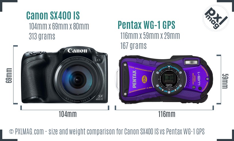 Canon SX400 IS vs Pentax WG-1 GPS size comparison