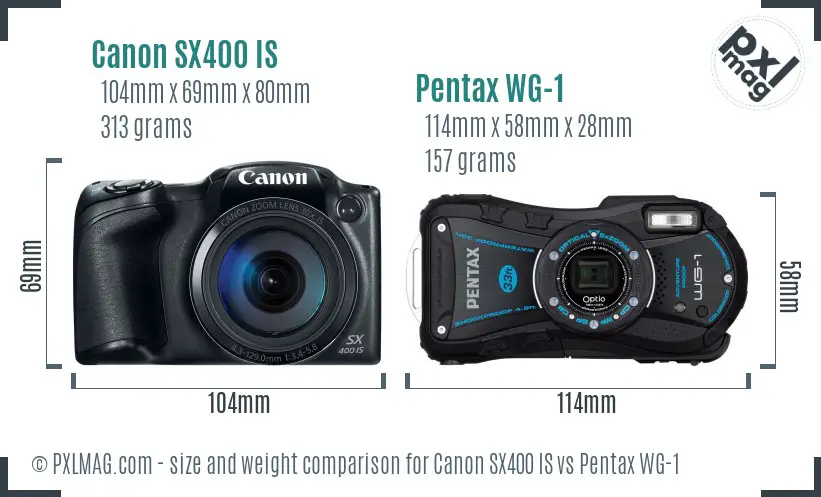 Canon SX400 IS vs Pentax WG-1 size comparison