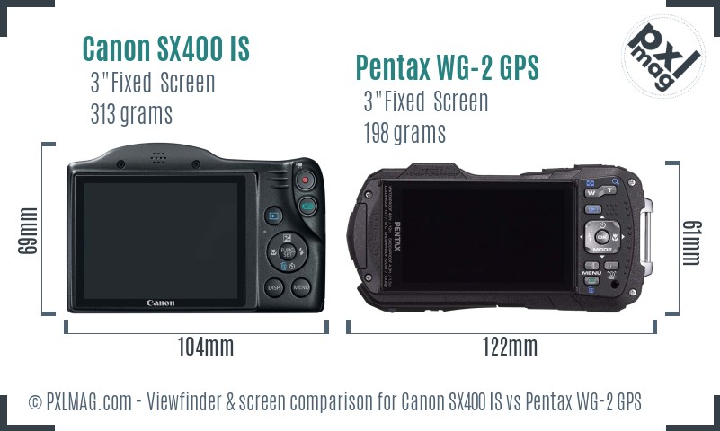 Canon SX400 IS vs Pentax WG-2 GPS Screen and Viewfinder comparison