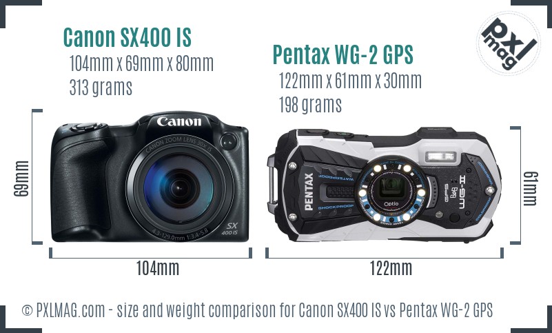 Canon SX400 IS vs Pentax WG-2 GPS size comparison
