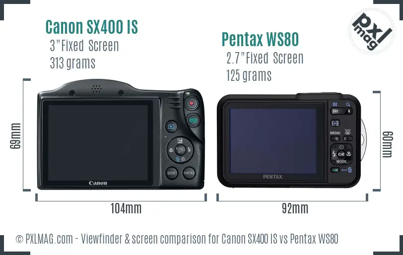Canon SX400 IS vs Pentax WS80 Screen and Viewfinder comparison