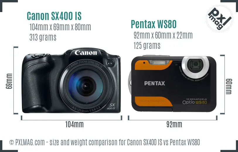 Canon SX400 IS vs Pentax WS80 size comparison