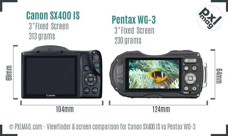 Canon SX400 IS vs Pentax WG-3 Screen and Viewfinder comparison Canon SX400 IS vs Pentax WG-3 Screen and Viewfinder comparison