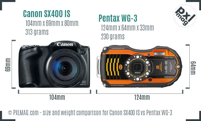 Canon SX400 IS vs Pentax WG-3 size comparison Canon SX400 IS vs Pentax WG-3 size comparison