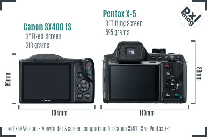 Canon SX400 IS vs Pentax X-5 Screen and Viewfinder comparison