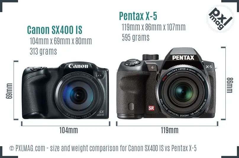 Canon SX400 IS vs Pentax X-5 size comparison