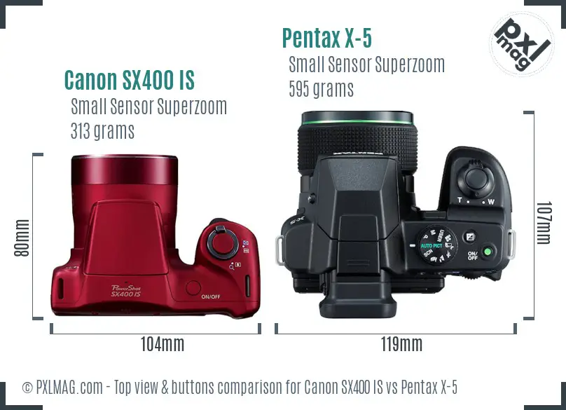 Canon SX400 IS vs Pentax X-5 top view buttons comparison