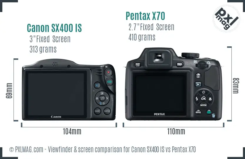 Canon SX400 IS vs Pentax X70 Screen and Viewfinder comparison