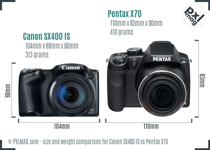 Canon SX400 IS vs Pentax X70 size comparison