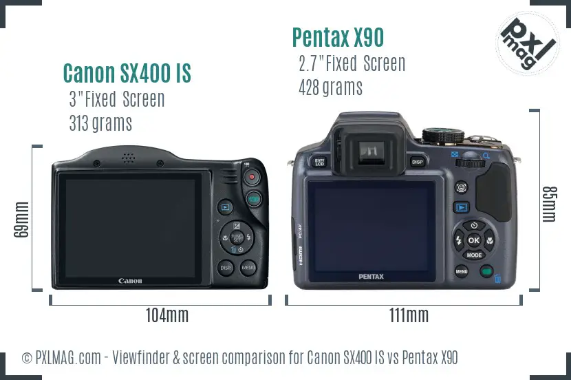 Canon SX400 IS vs Pentax X90 Screen and Viewfinder comparison
