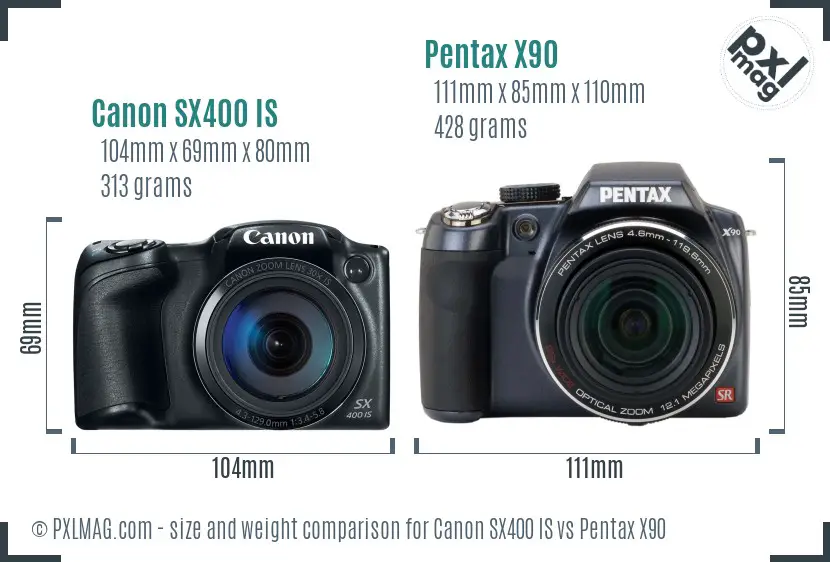 Canon SX400 IS vs Pentax X90 size comparison