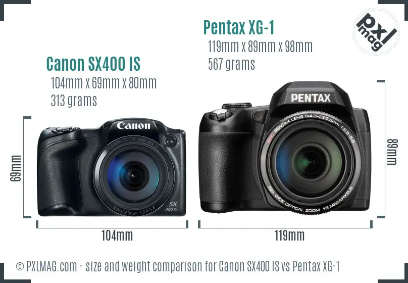 Canon SX400 IS vs Pentax XG-1 size comparison