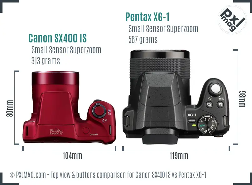 Canon SX400 IS vs Pentax XG-1 top view buttons comparison