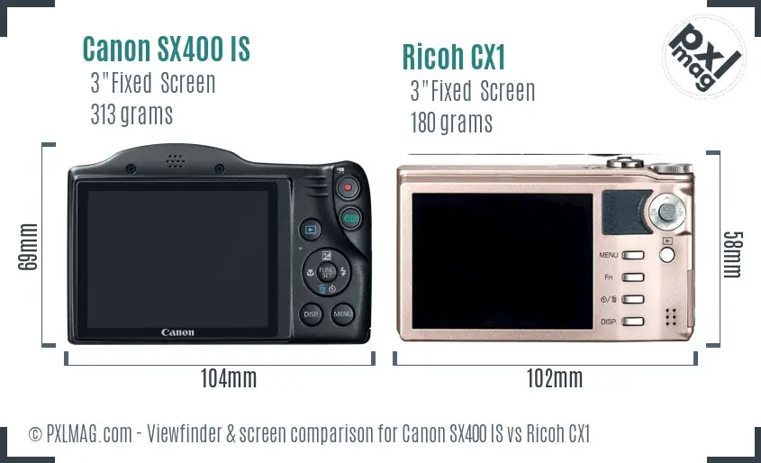 Canon SX400 IS vs Ricoh CX1 Screen and Viewfinder comparison Canon SX400 IS vs Ricoh CX1 Screen and Viewfinder comparison