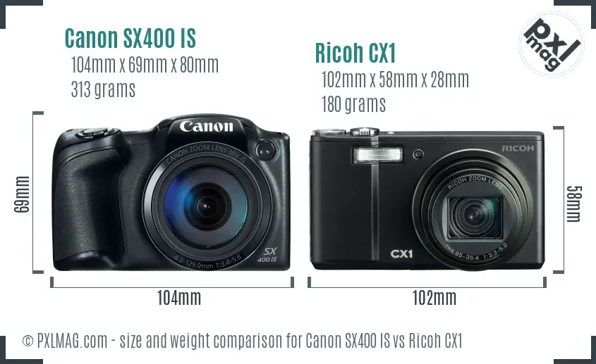 Canon SX400 IS vs Ricoh CX1 size comparison Canon SX400 IS vs Ricoh CX1 size comparison