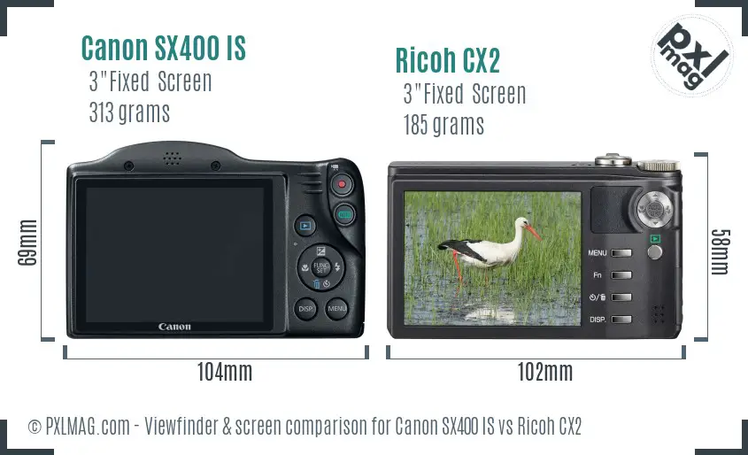 Canon SX400 IS vs Ricoh CX2 Screen and Viewfinder comparison