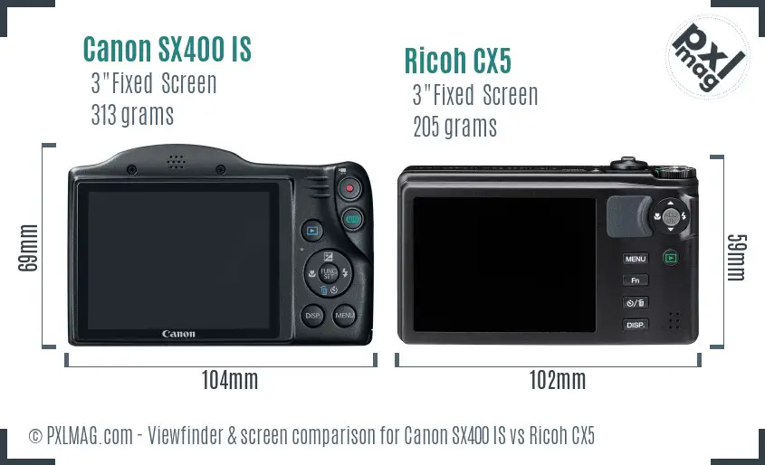 Canon SX400 IS vs Ricoh CX5 Screen and Viewfinder comparison Canon SX400 IS vs Ricoh CX5 Screen and Viewfinder comparison