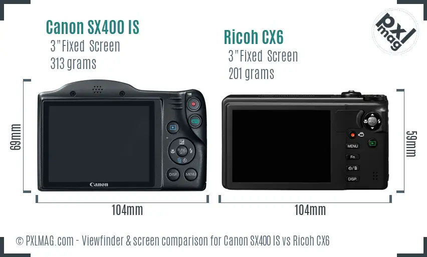 Canon SX400 IS vs Ricoh CX6 Screen and Viewfinder comparison