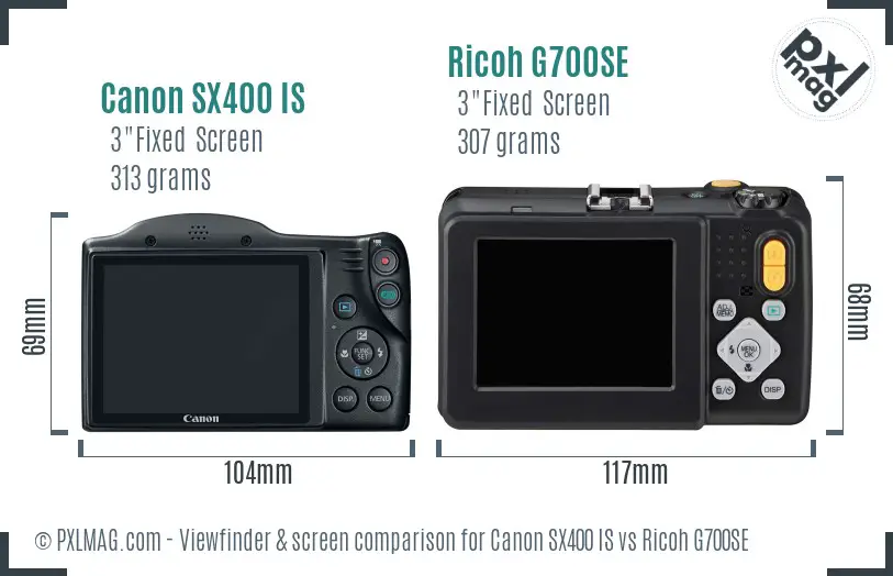 Canon SX400 IS vs Ricoh G700SE Screen and Viewfinder comparison