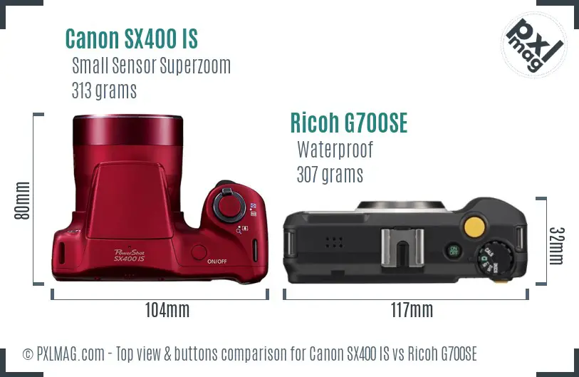 Canon SX400 IS vs Ricoh G700SE top view buttons comparison