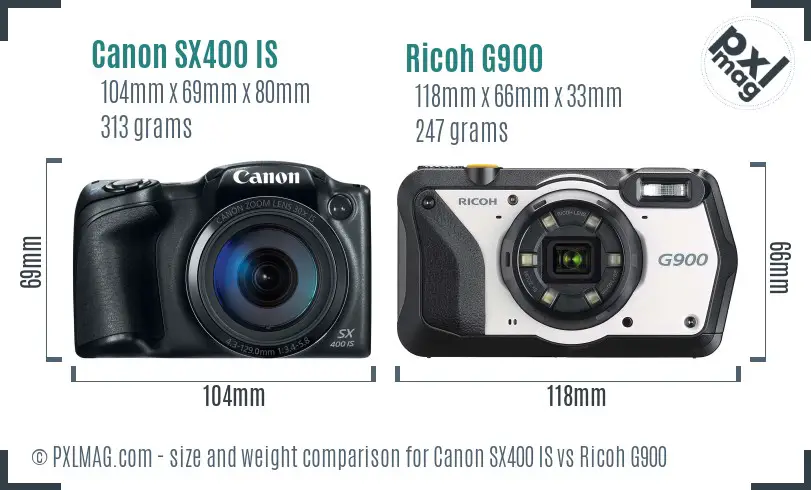 Canon SX400 IS vs Ricoh G900 size comparison