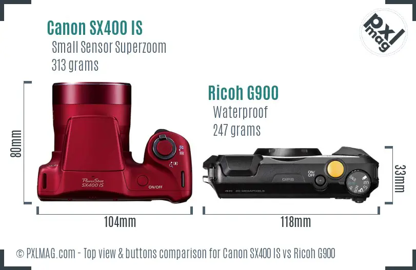 Canon SX400 IS vs Ricoh G900 top view buttons comparison